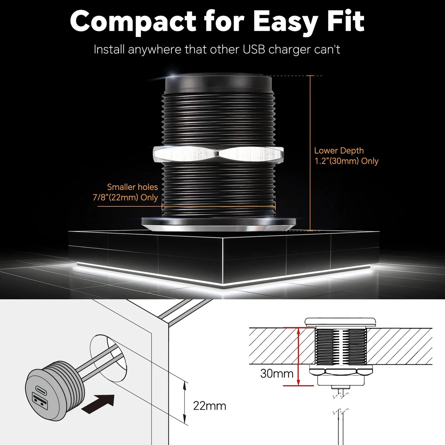 durable small aluminium recessed usb power outlet