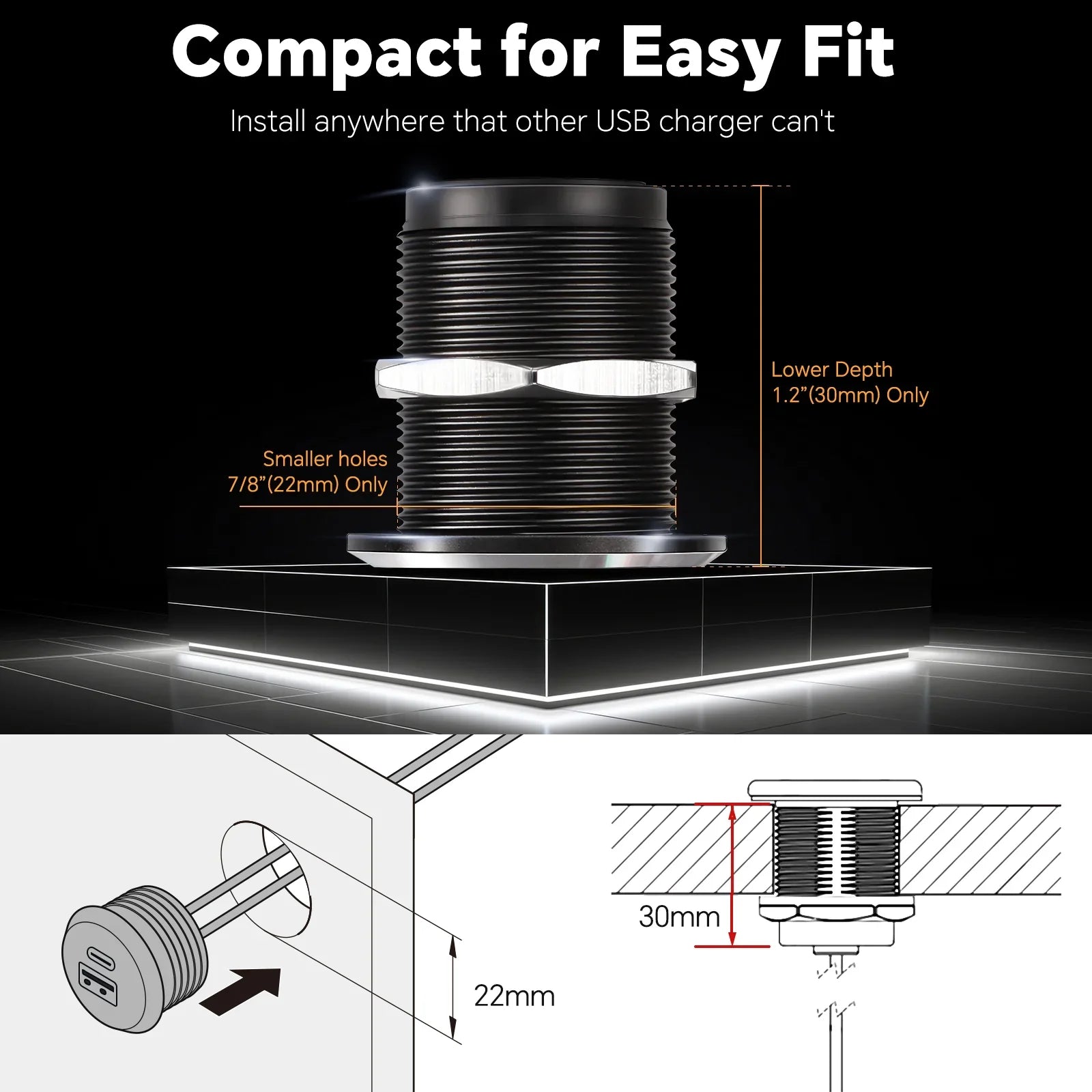 durable small aluminium recessed usb power outlet