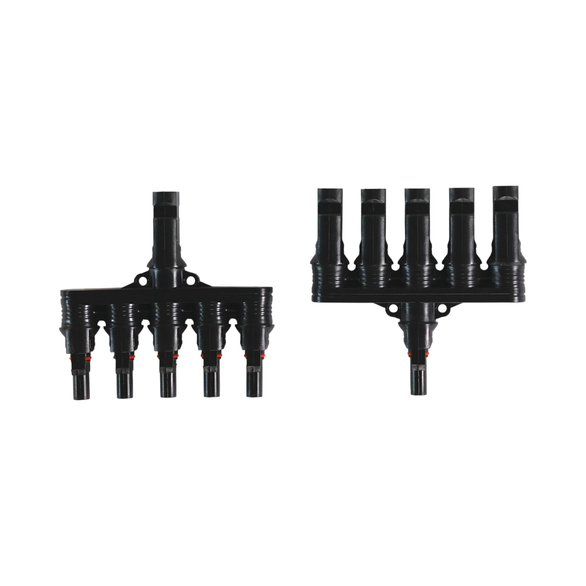 solar 5-to-1 MC4 parallel connectors placed on bench