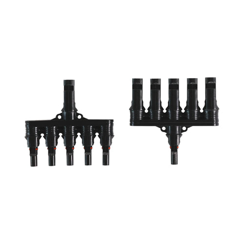 solar 5-to-1 MC4 parallel connectors placed on bench