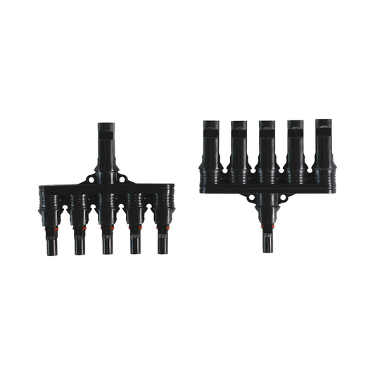 solar 5-to-1 MC4 parallel connectors placed on bench