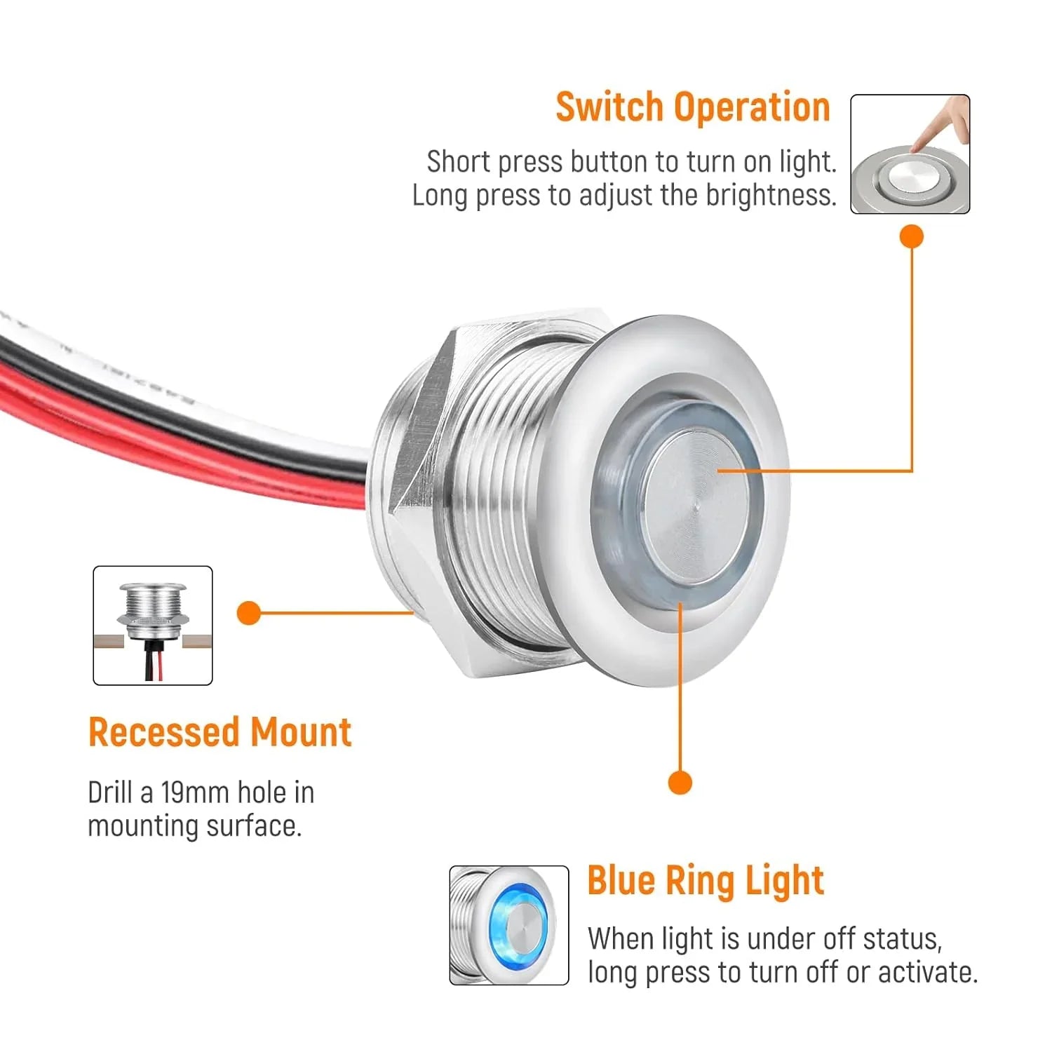 compact stainless dimmer switch shown plainly