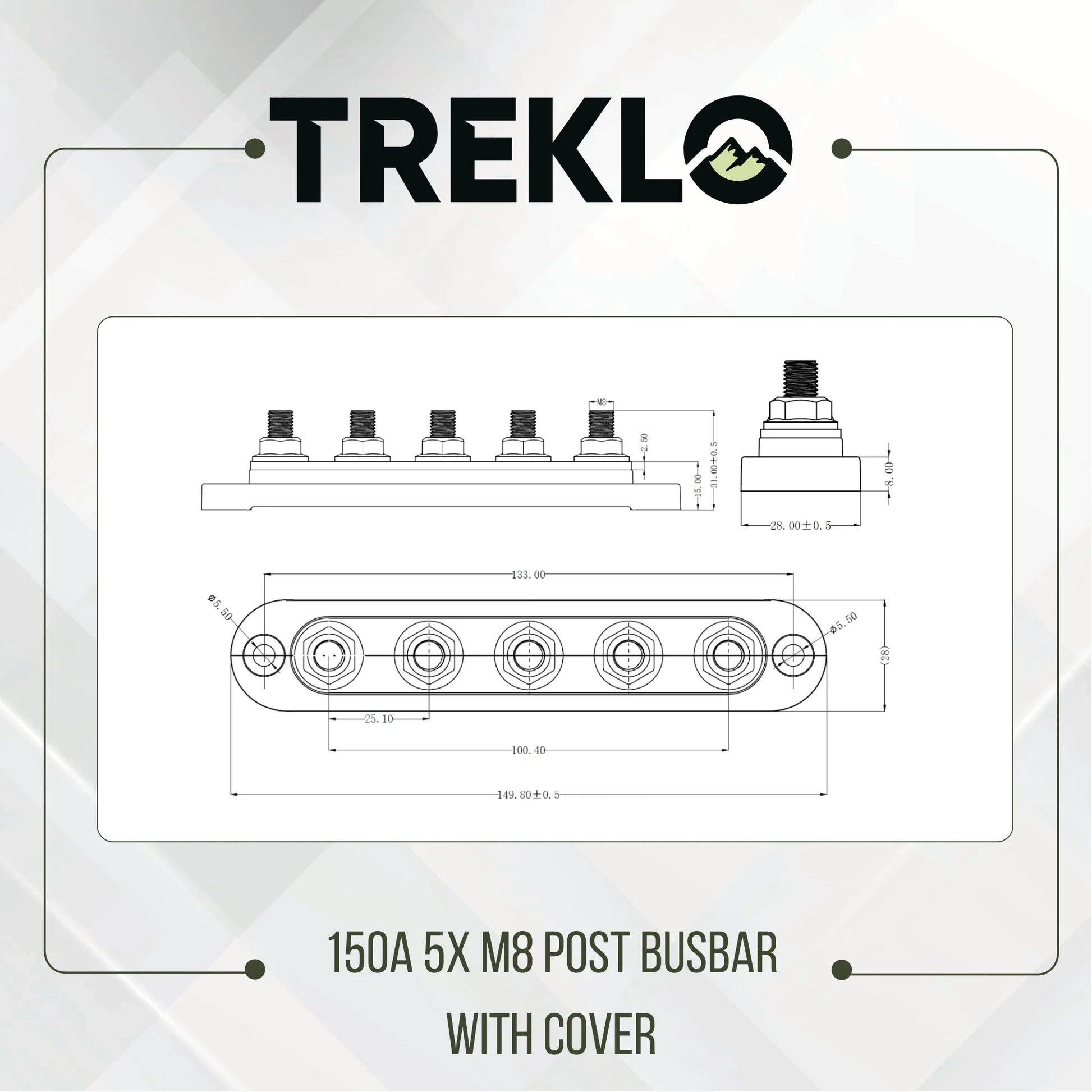 heavy duty treklo 150a m8 five post busbar ideal for caravan wiring