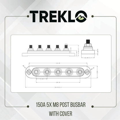 heavy duty treklo 150a m8 five post busbar ideal for caravan wiring