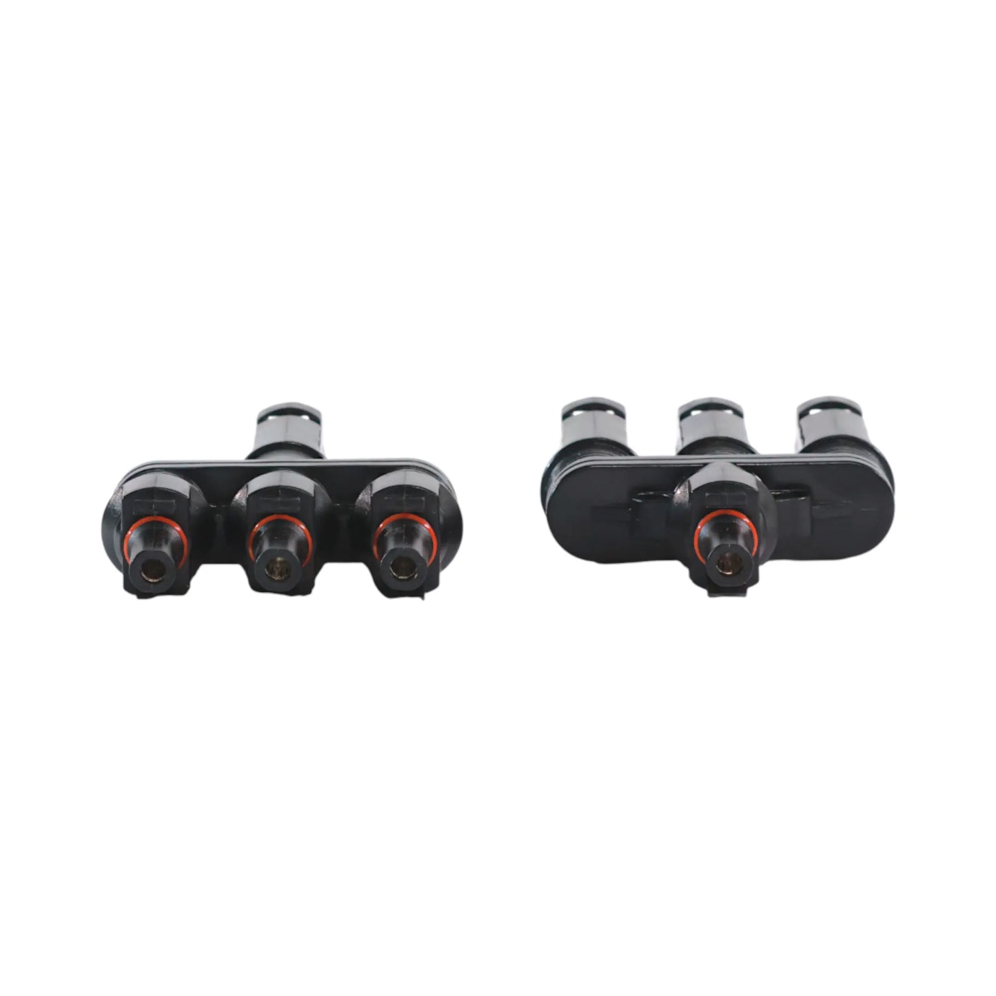 close-up of triple MC4 Y branch parallel connectors
