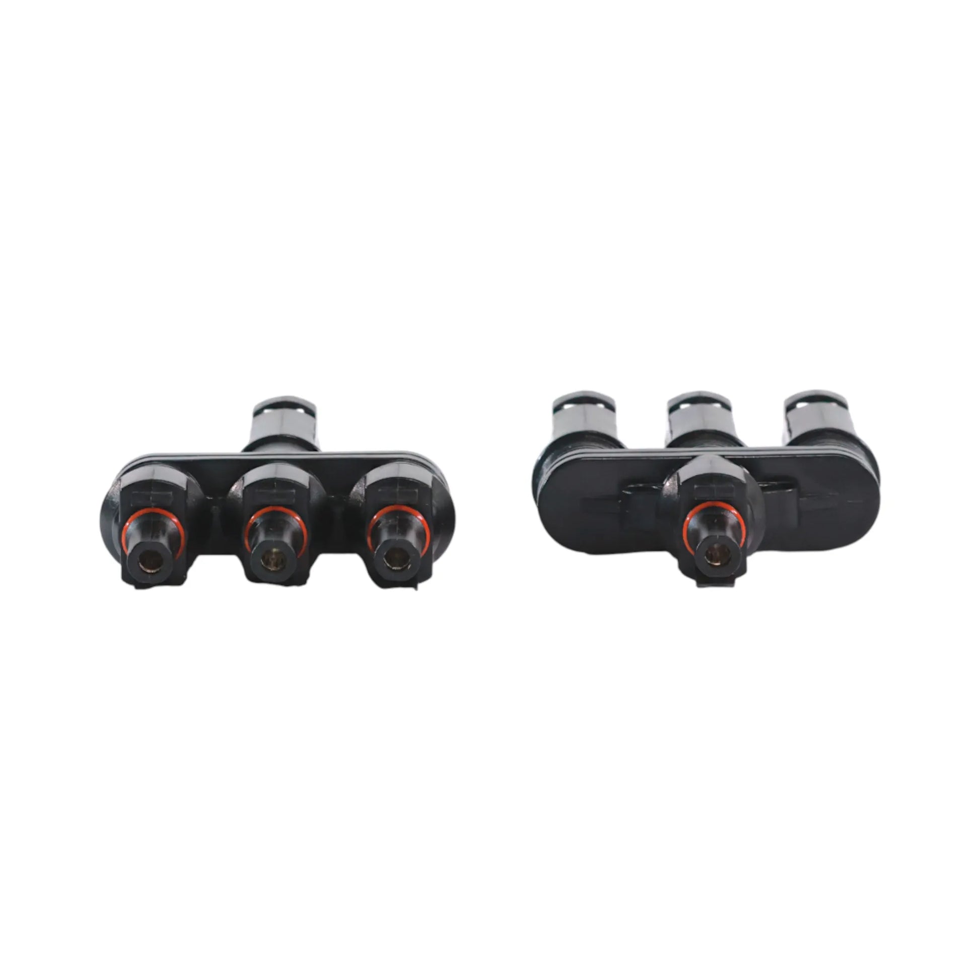 close-up of triple MC4 Y branch parallel connectors