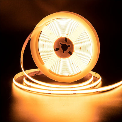 close-up of warm white dotless LED strip on bench
