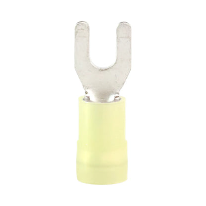 Yellow nylon fork terminal M4 (100 pack) for caravan, rv, and campervan 12v wiring connections