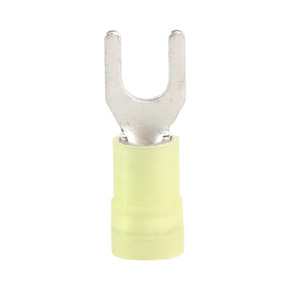 Yellow nylon fork terminal M5 (100 pack) for caravan, rv, and campervan 12v wiring connections