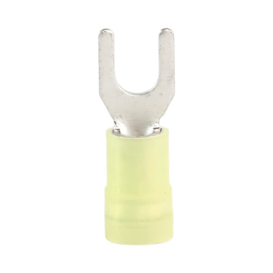 Yellow nylon fork terminal M5 (100 pack) for caravan, rv, and campervan 12v wiring connections