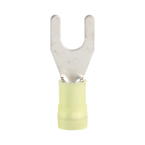 Yellow nylon fork terminal M6 (100 pack) for caravan, rv, and campervan 12v wiring connections
