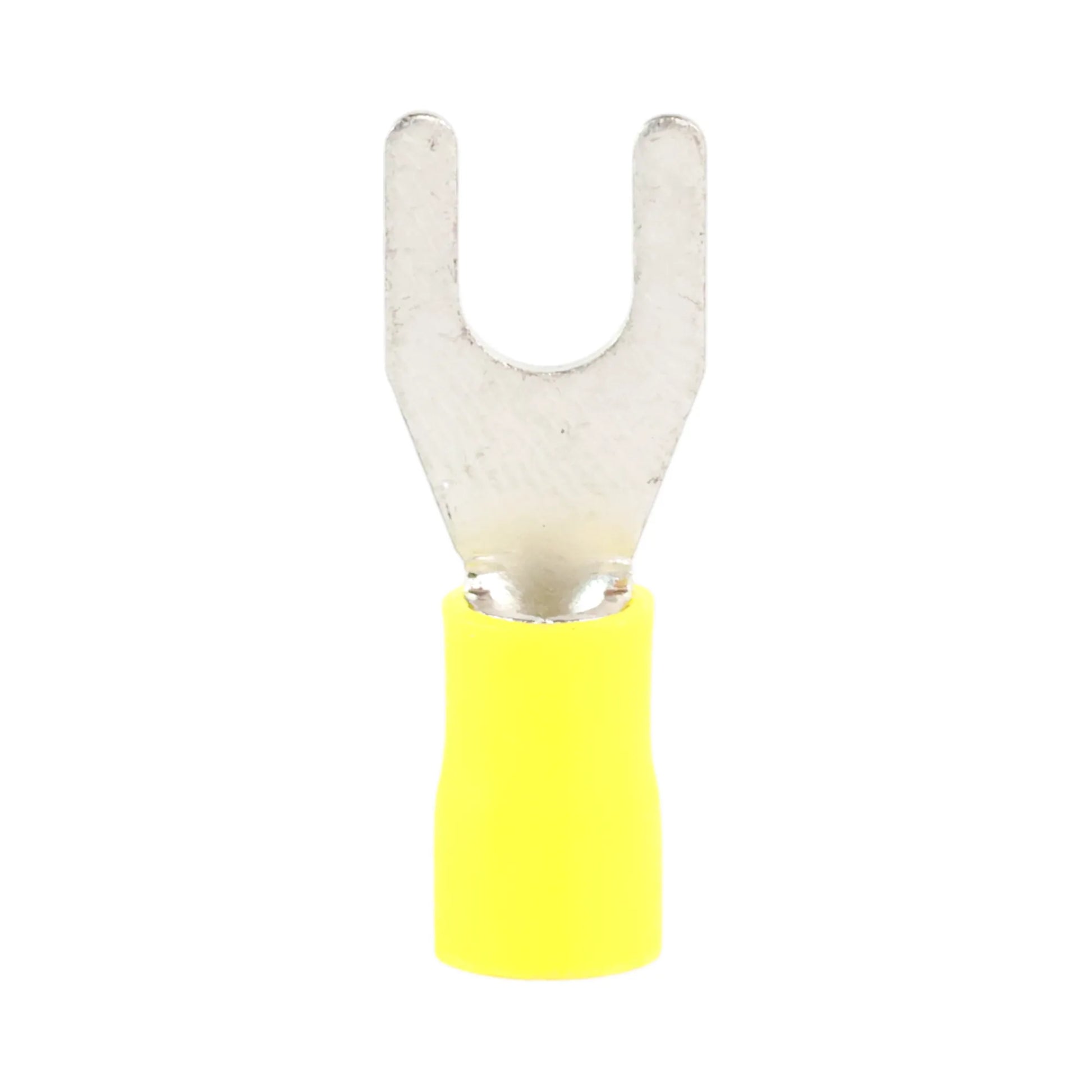 Yellow vinyl fork terminal M6 (100 pack) for caravan, rv, and campervan 12v wiring connections